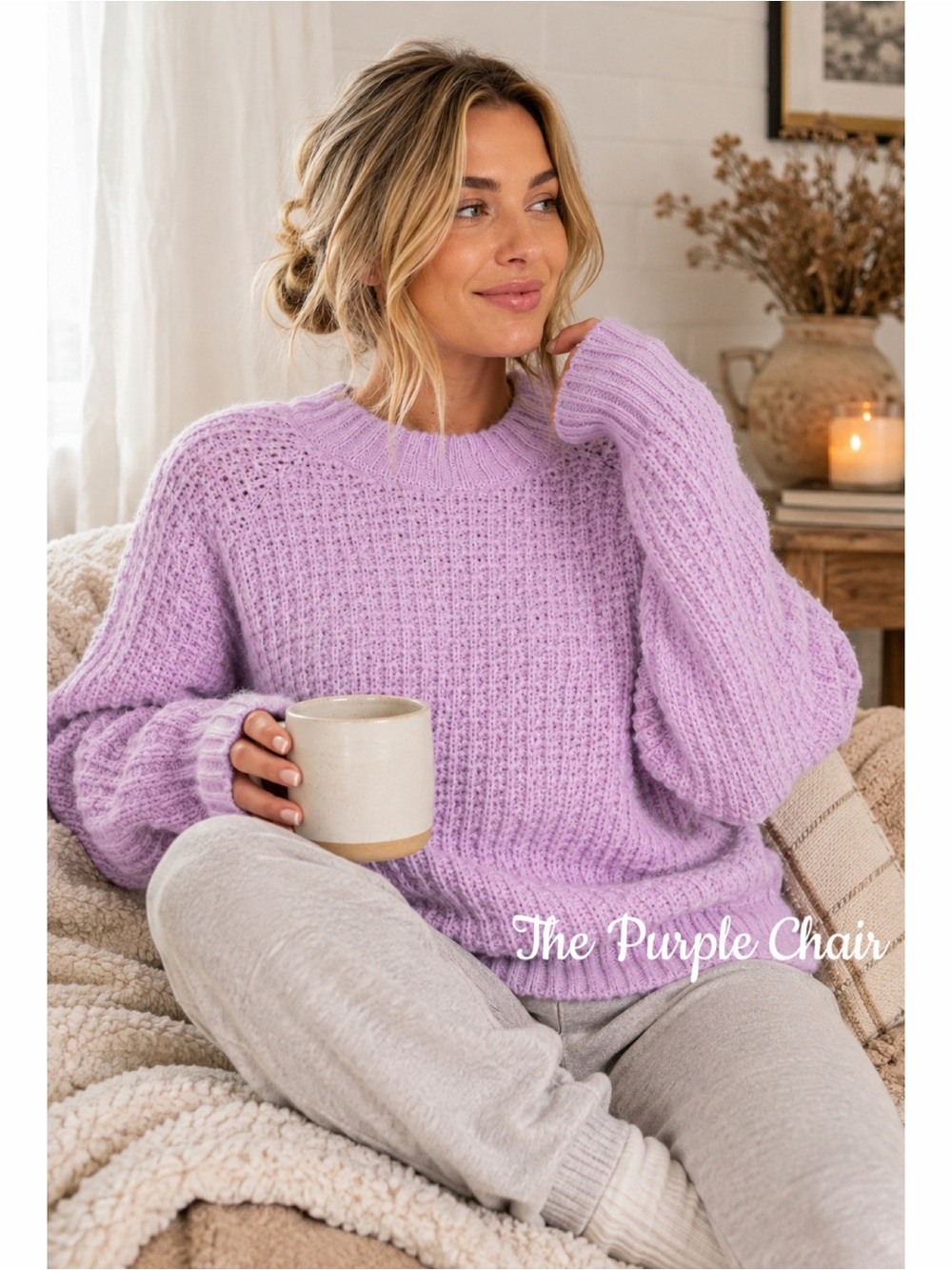 FRNCH NWT Lavender Textured Long Sleeve Crewneck Sweater S/M